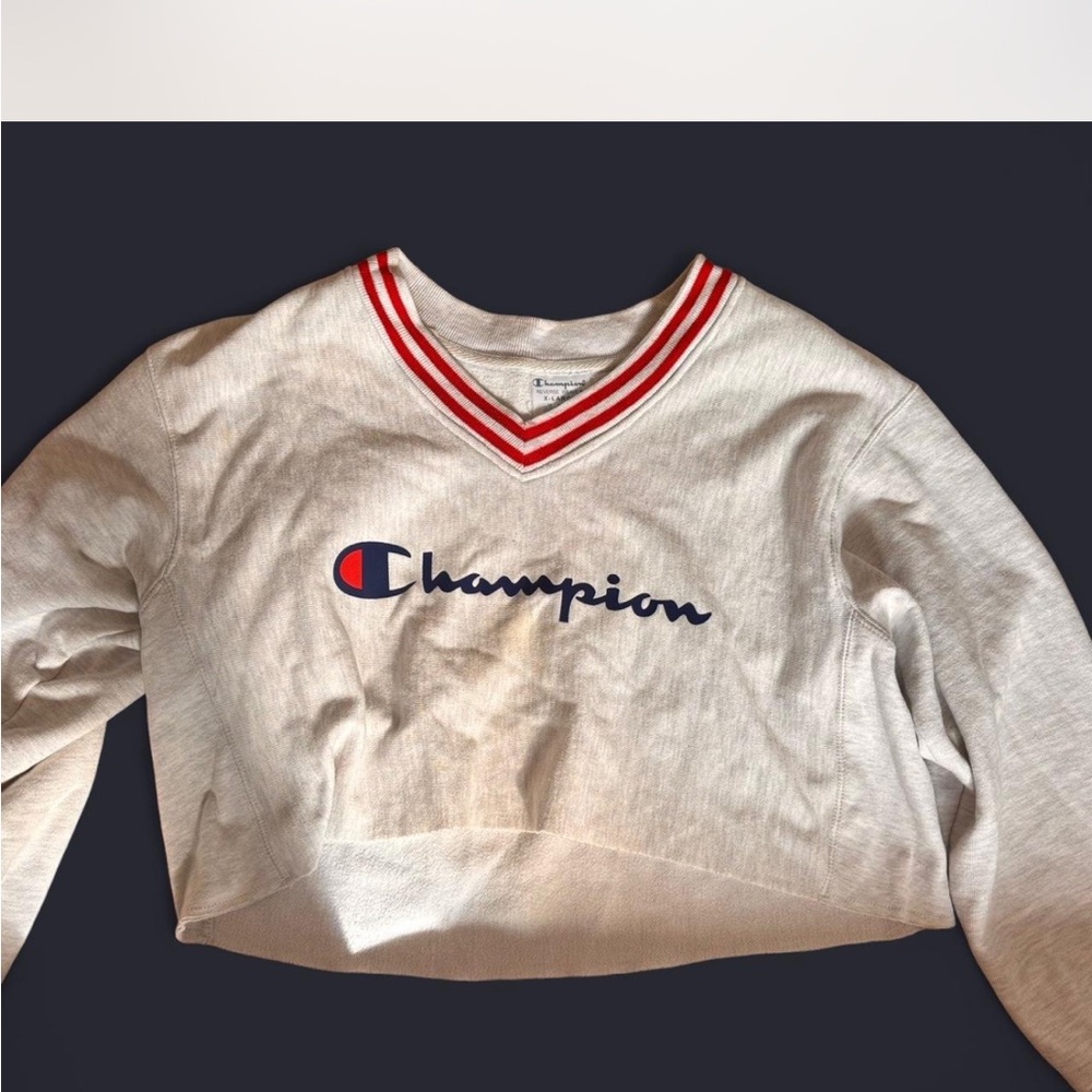 Champion Gray Cropped Sweatshirt with Red Trim